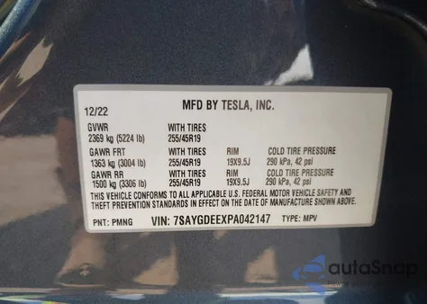 2023 Tesla Model Y from USA, damaged, VIN 7SAYGDEEXPA042147
